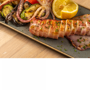 Grilled calamari with roasted vegetables