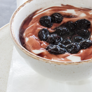 Mykonian yogurt with sour cherry spoon sweet or honey