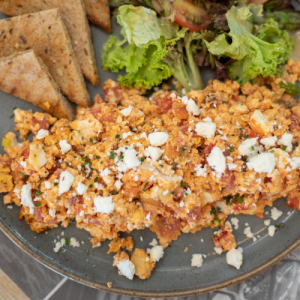 Greek omelette “Kagianas” with Feta cheese, tomato & oregano