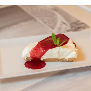 Cheesecake with homemade strawberry jam